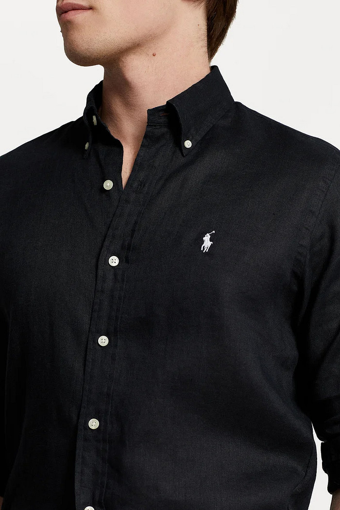 Camisa Ralph Lauren Masculina Custom Fit White Icon Preta