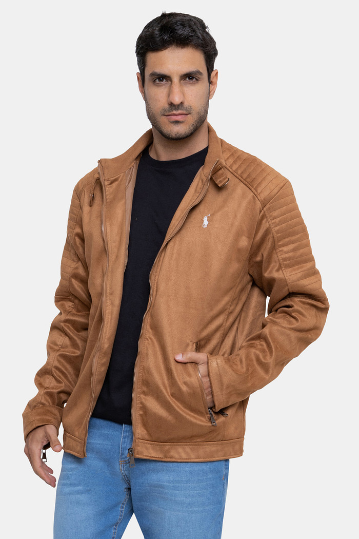Jaqueta Ralph Lauren Masculina Biker Suede White Icon Ocre