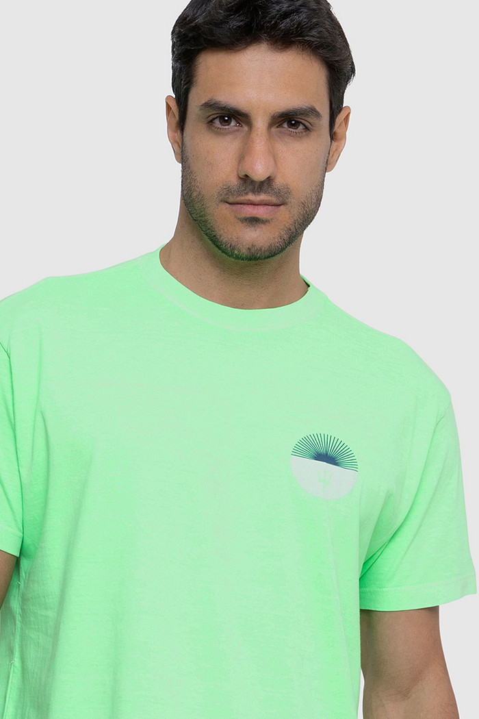 Camiseta Osklen Masculina Slim Stone Vintage Sunset Tridente Verde Neon