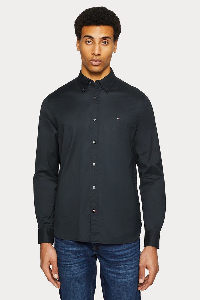 Camisa Tommy Hilfiger Regular Fit Cotton Sarja Preta