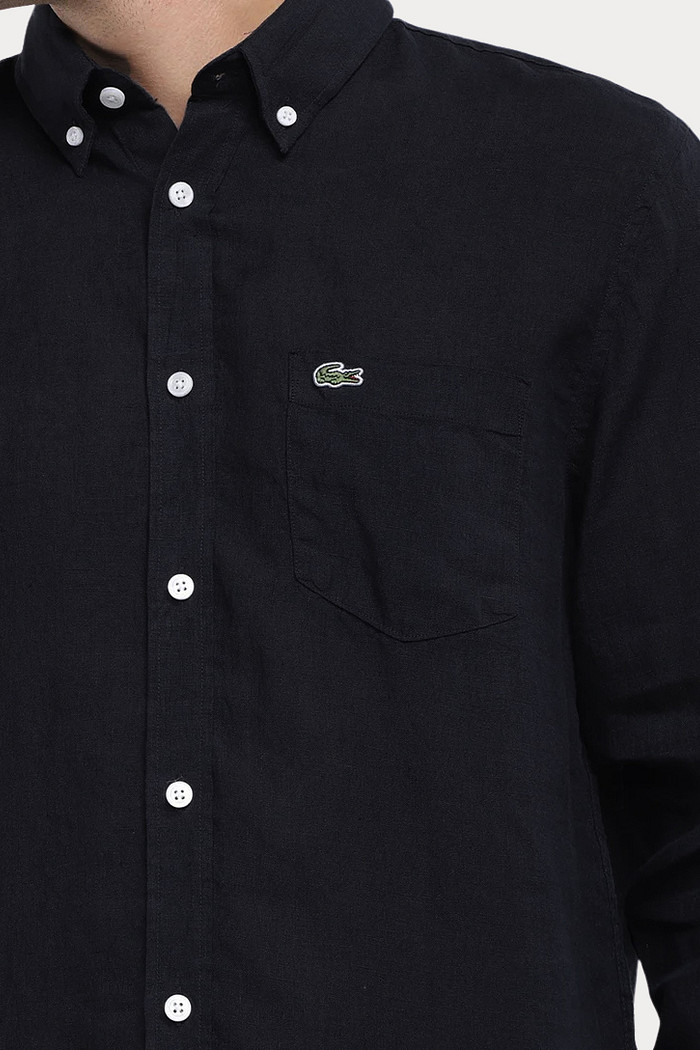 Camisa Lacoste Regular Fit Pocket Linho Preta