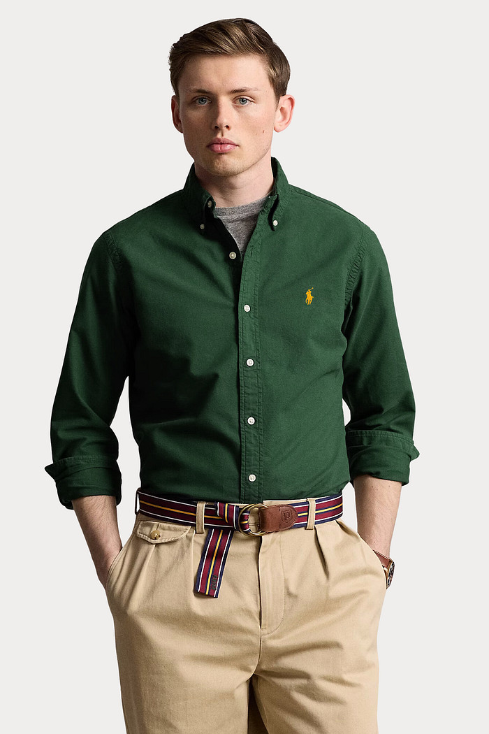Camisa Ralph Lauren Custom Fit Gold Icon Oxford Verde Escuro