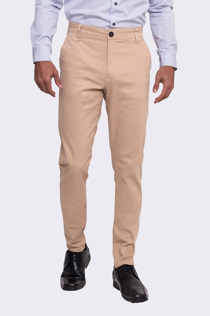 Calça Hugo Boss de Sarja Chino Stretch Slim Fit Khaki