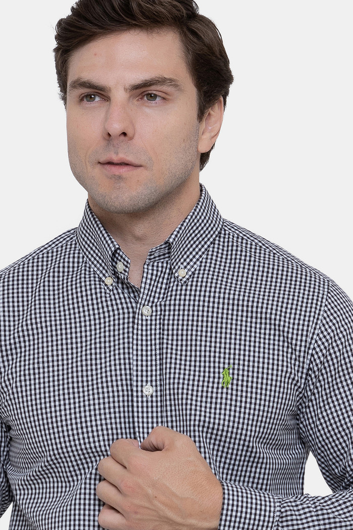Camisa Ralph Lauren Custom Fit Green Icon Gingham Xadrez Preta