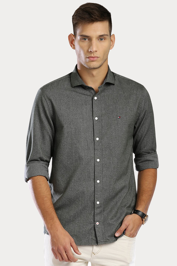 Camisa Tommy Hilfiger Regular Fit Cotton Oxford Cinza
