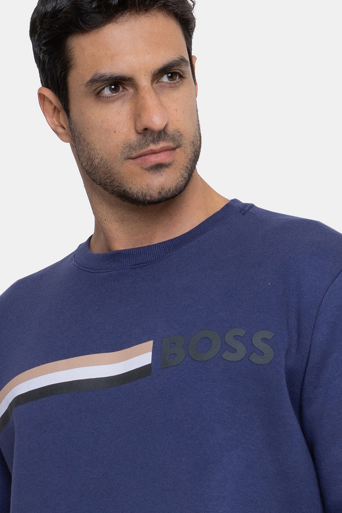 Blusa Moletom Hugo Boss Logo Rubber Azul Marinho