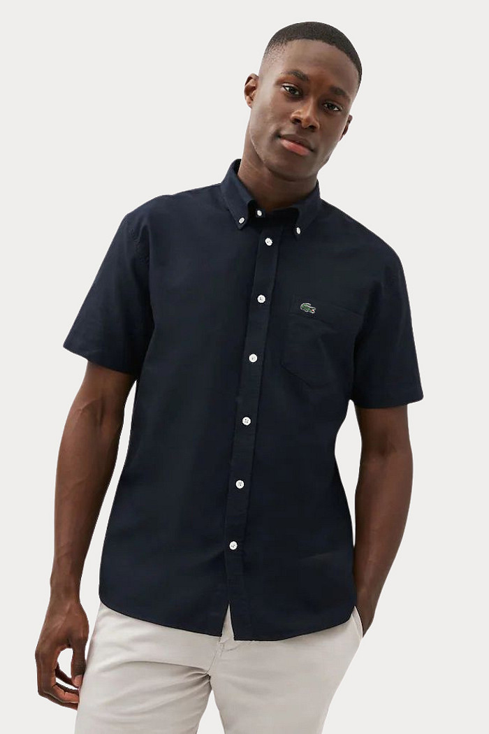 Camisa Lacoste Manga Curta Regular Pocket Oxford Preta