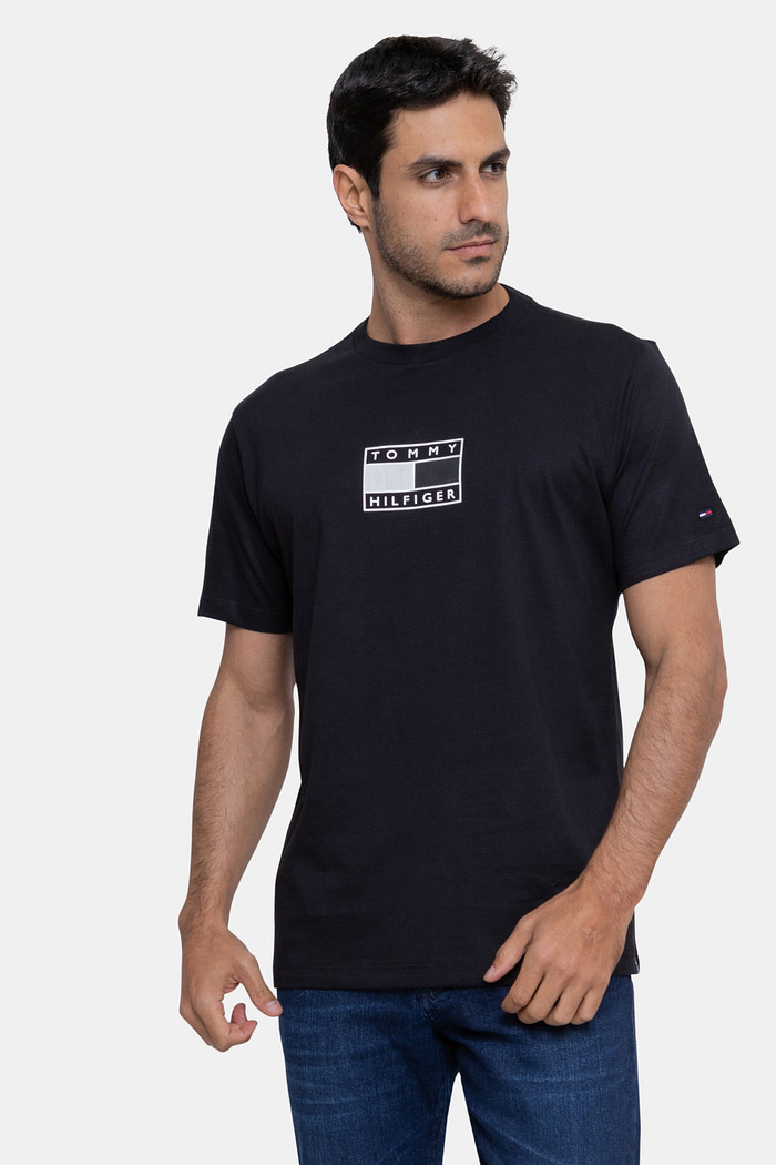 Camiseta Tommy Hilfiger Masculina White Flag Preta