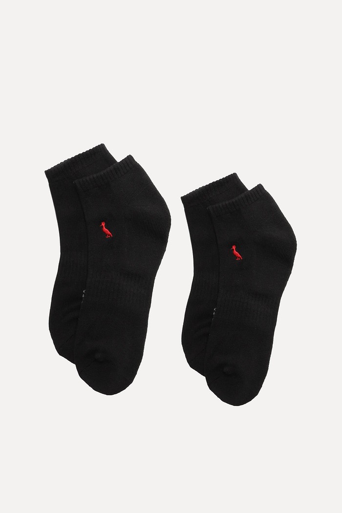 Meia Reserva Pica-Pau Bordado Kit 2 Pares Low Cut Cano Baixo Preta