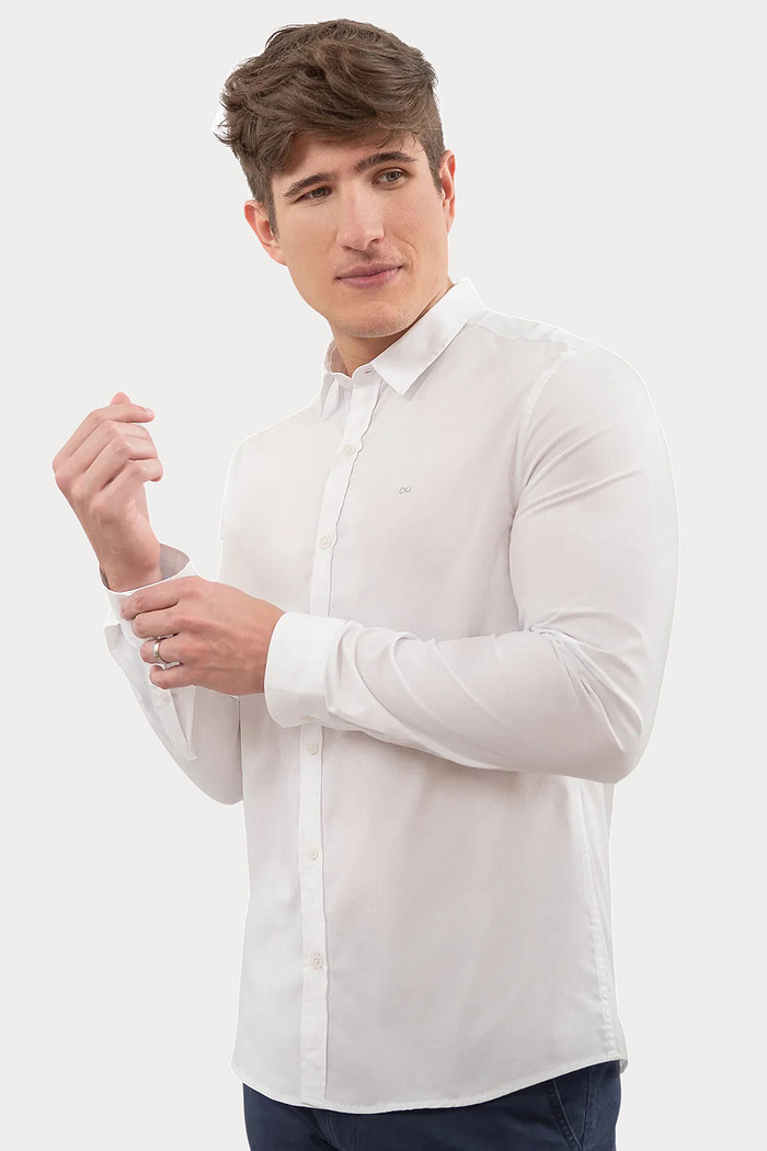 Camisa Calvin Klein Jeans Slim Fit Logo CKJ Oxford Strech Branca