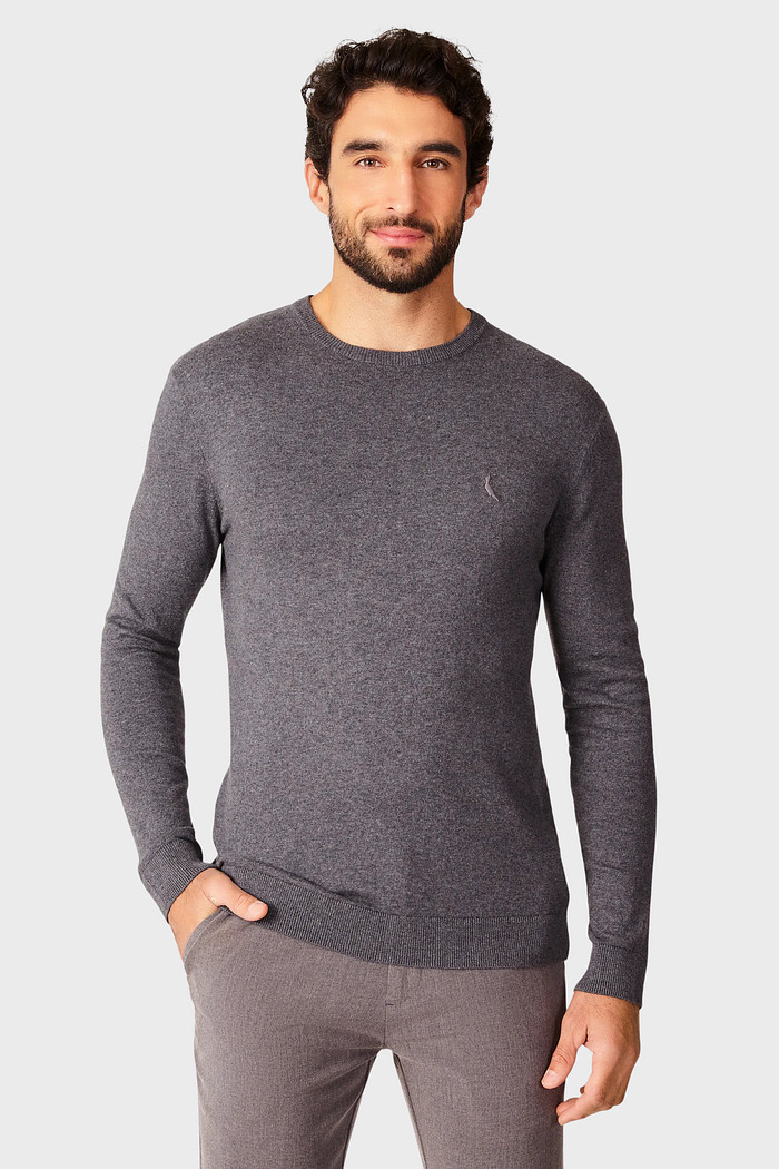 Suéter Tricot Reserva Gola Careca Cinza Mescla Escuro