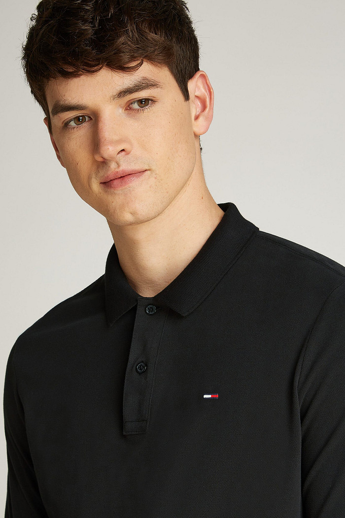 Camisa Polo Tommy Jeans Masculina Manga Longa Slim Placket Preta