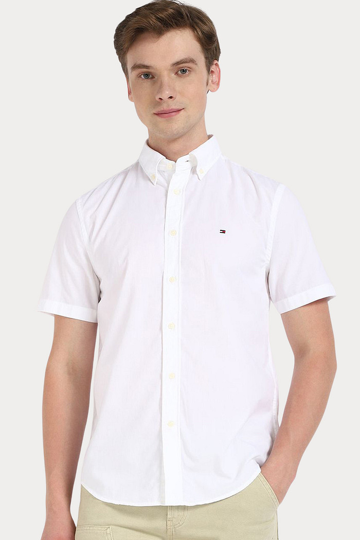 Camisa Tommy Hilfiger Manga Curta Regular Fit Oxford Branca