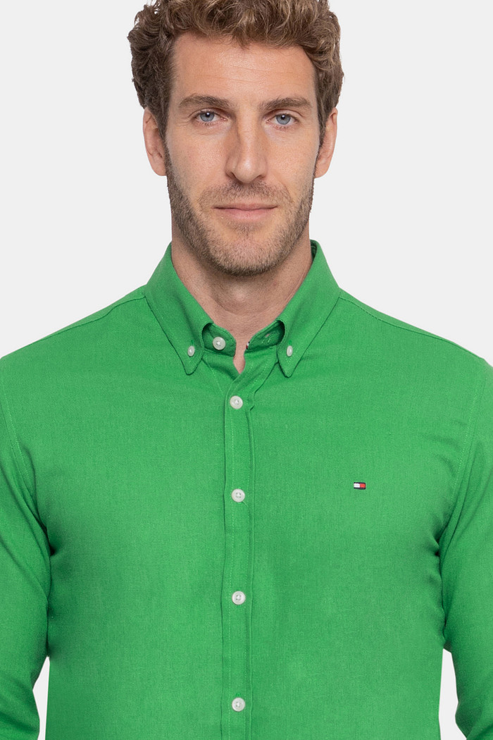 Camisa Tommy Hilfiger Regular Fit Masculina Linho Blend Verde