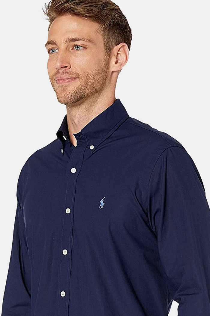 Camisa Ralph Lauren Custom Fit Blue Icon Oxford Azul Marinho