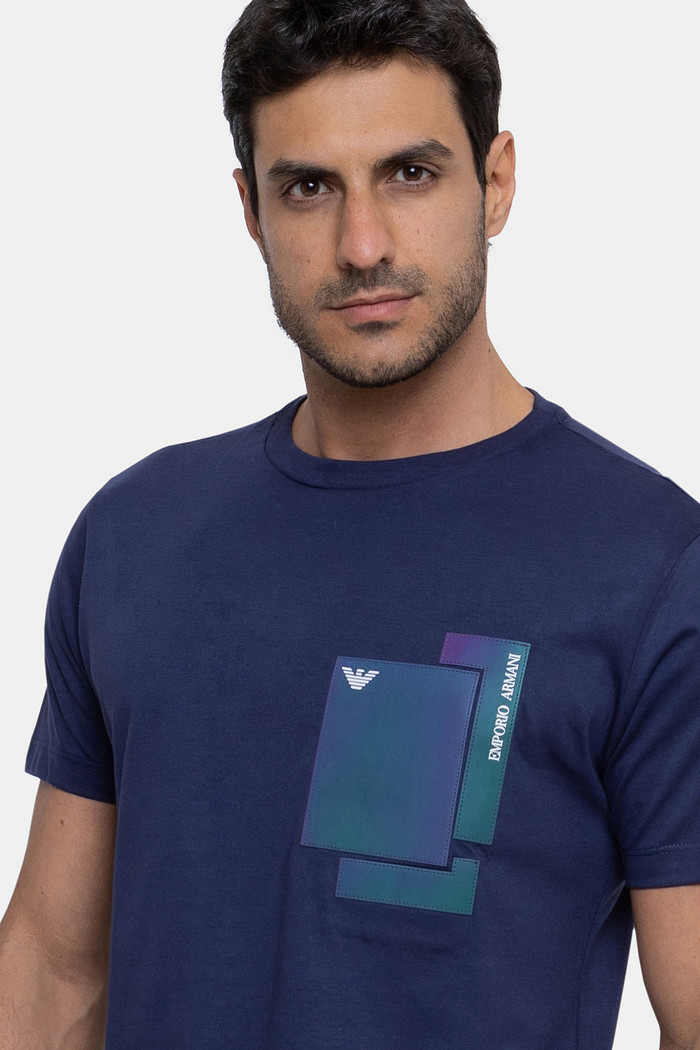 Camiseta Emporio Armani Masculina Reflective Cutout Azul Marinho