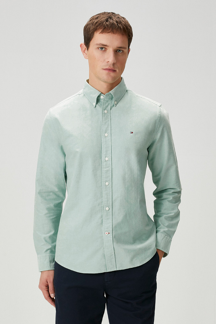 Camisa Tommy Hilfiger Regular Fit Cotton Oxford Verde Mescla