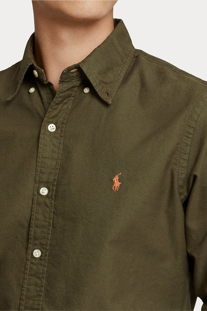 Camisa Ralph Lauren Custom Fit Orange Icon Cotton Oxford Verde Musgo