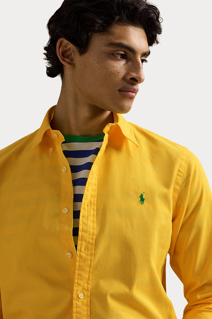 Camisa Ralph Lauren Custom Fit Green Icon Tricoline Amarela