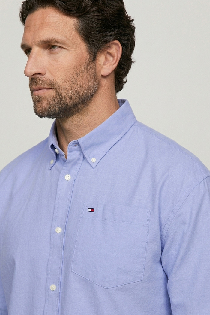 Camisa Tommy Jeans Masculina Relaxed Fit Pocket Oxford Shirt Azul Celeste
