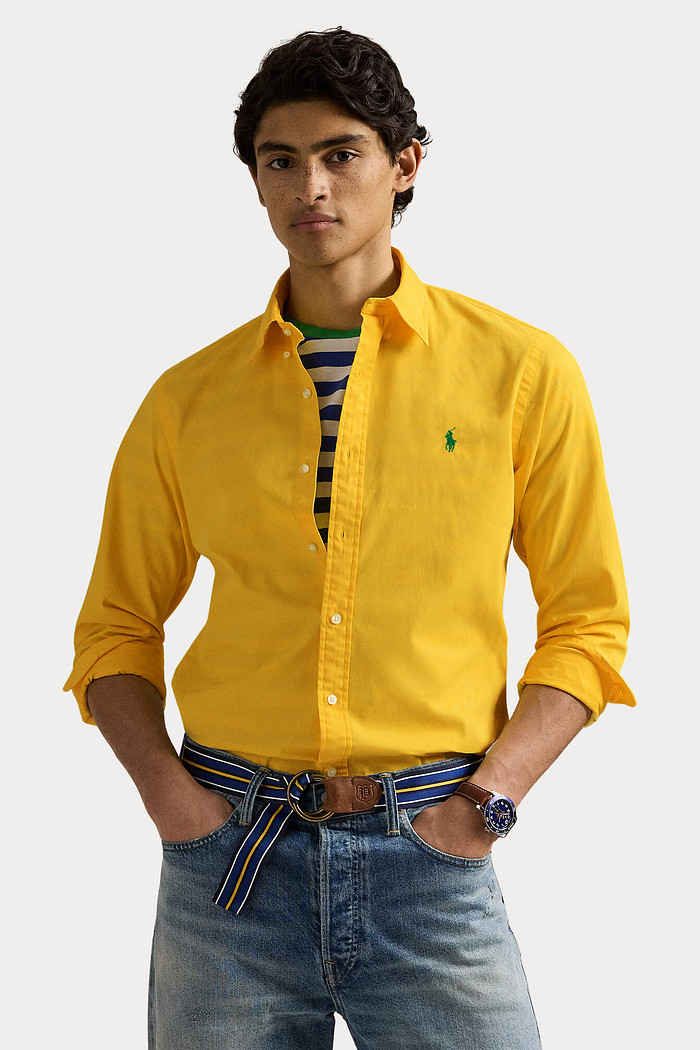 Camisa Ralph Lauren Custom Fit Green Icon Tricoline Amarela