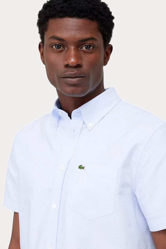 Camisa Lacoste Manga Curta Regular Pocket Oxford Azul Claro