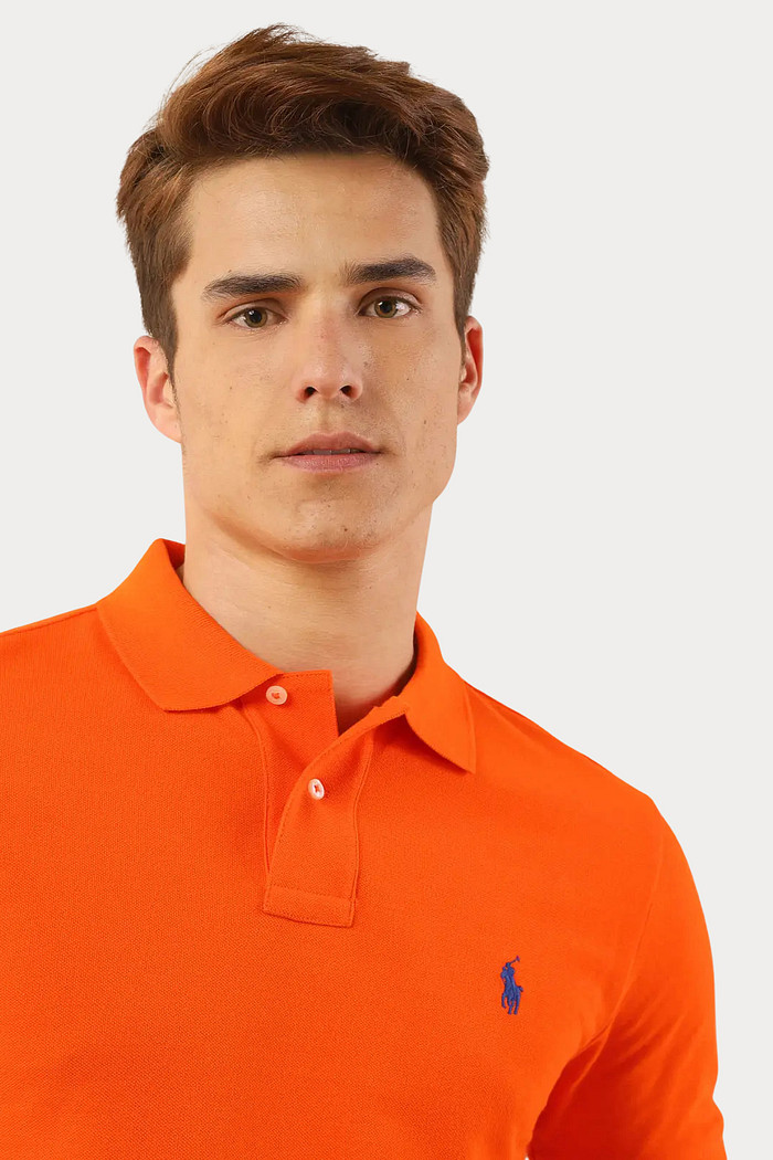 Camisa Polo Ralph Lauren Custom Slim Fit Blue Icon Laranja