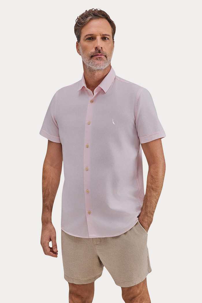 Camisa Reserva Manga Curta Oxford Color Rosa Claro