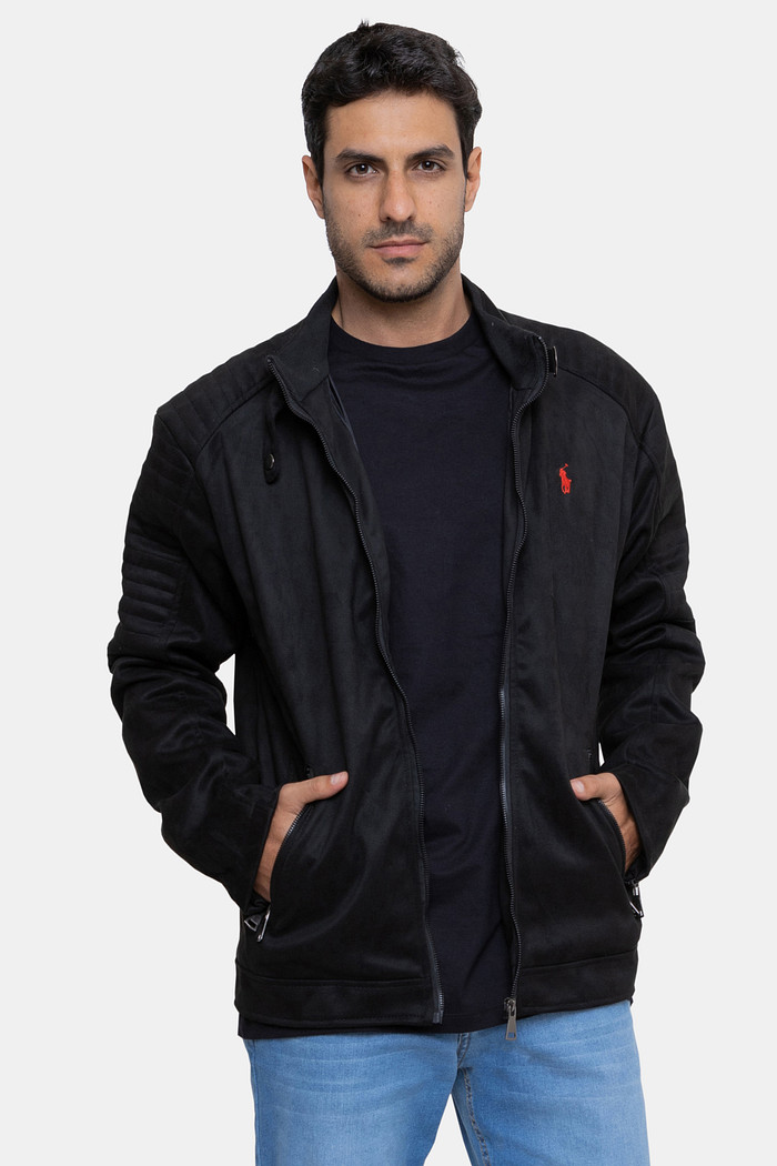 Jaqueta Ralph Lauren Masculina Biker Suede Red Icon Preta