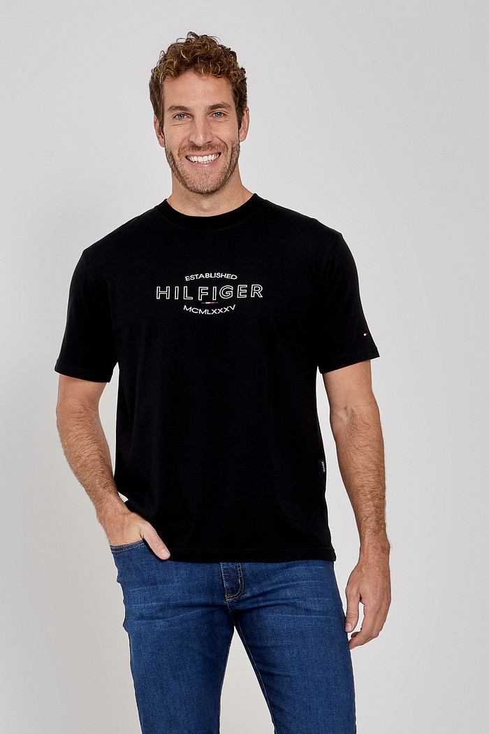 Camiseta Tommy Hilfiger Lettering 1985 Preta Frente