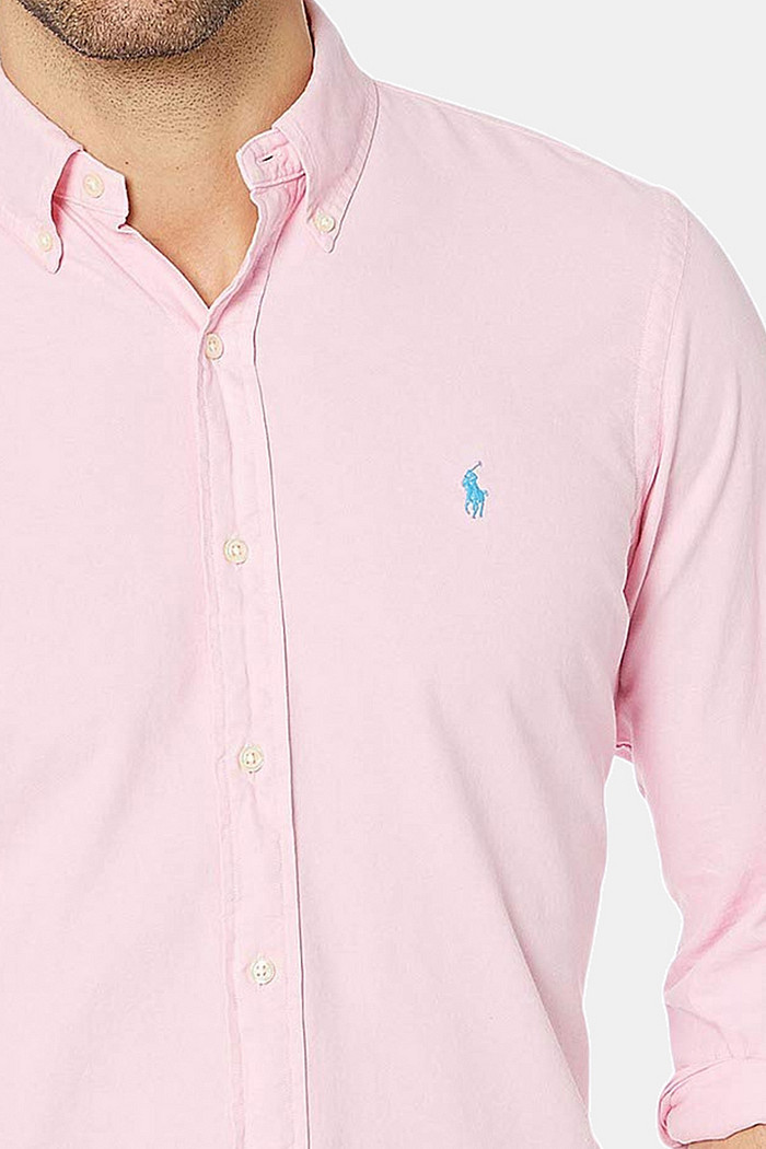 Camisa Ralph Lauren Custom Fit Sarja Blue Icon Rosa