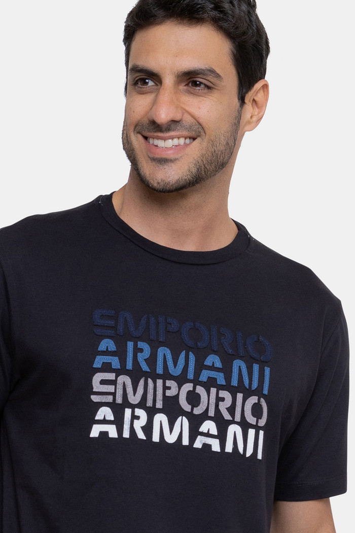 Camiseta Emporio Armani Masculina Cutout Letters Preta