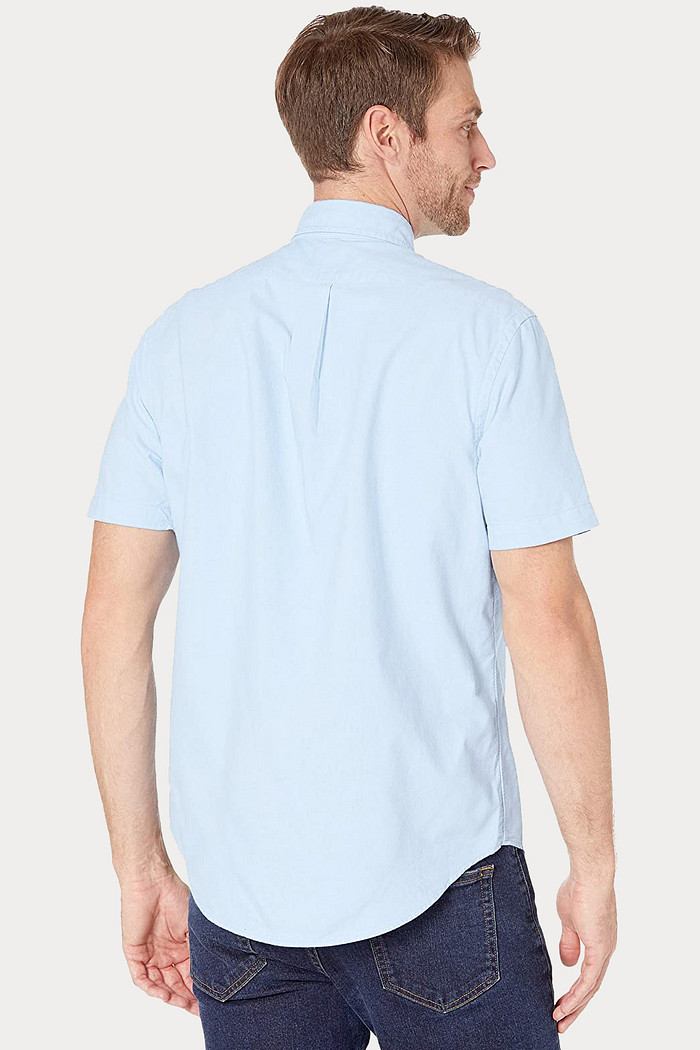 Camisa Ralph Lauren Manga Curta Navy Icon Cotton Oxford Azul Claro