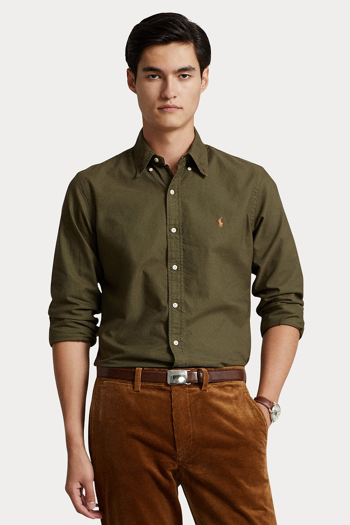 Camisa Ralph Lauren Custom Fit Orange Icon Cotton Oxford Verde Musgo