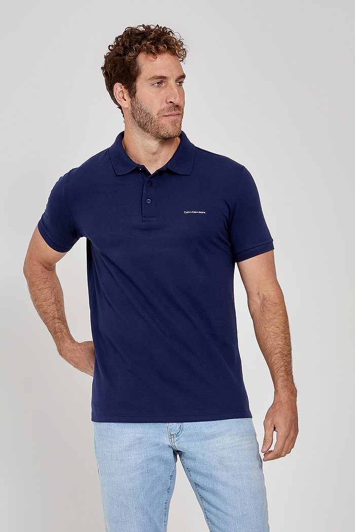 Camisa Polo Calvin Klein Jeans Masculina Slim Fit Azul Marinho
