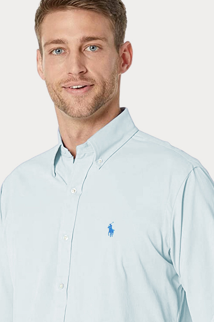 Camisa Ralph Lauren Custom FIt Ligth Blue Icon Tricoline Azul Claro