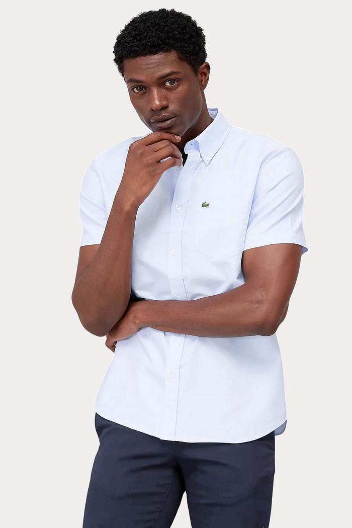 Camisa Lacoste Manga Curta Regular Pocket Oxford Azul Claro