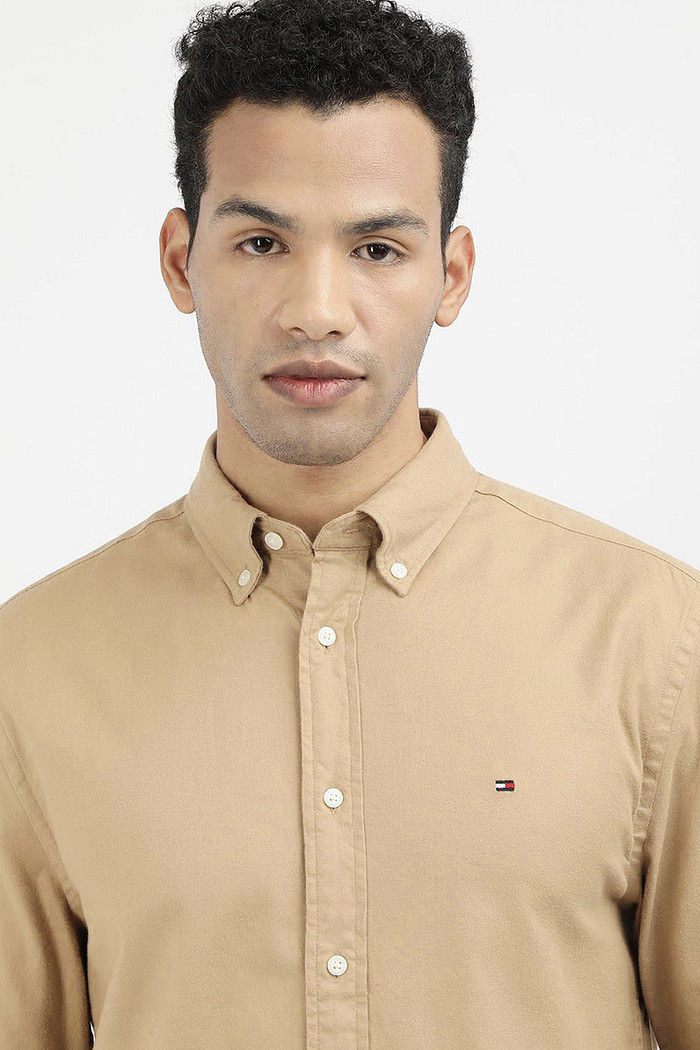 Camisa Tommy Hilfiger Regular Fit Cotton Oxford Bege