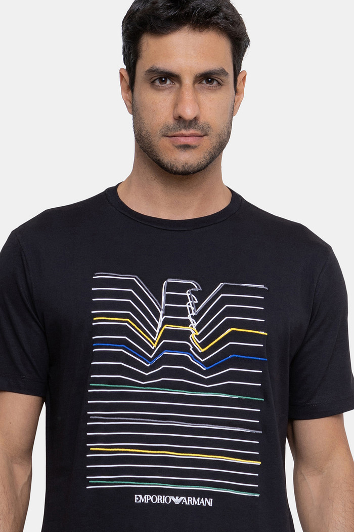 Camiseta Emporio Armani Masculina Aguia Colors Preta