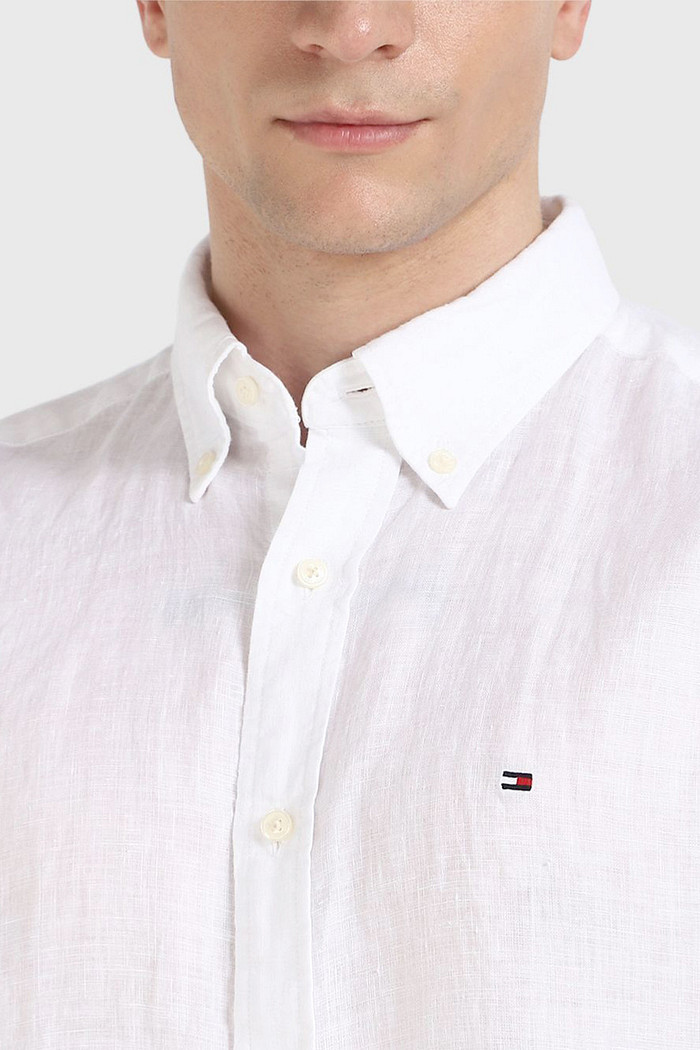 Camisa Tommy Hilfiger Manga Curta Masculina Regular Linho Blend Branca