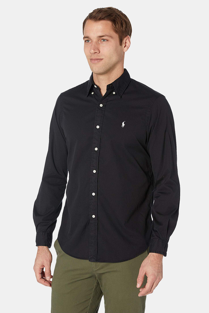 Camisa Ralph Lauren Custom Fit Gray Icon Oxford Preta