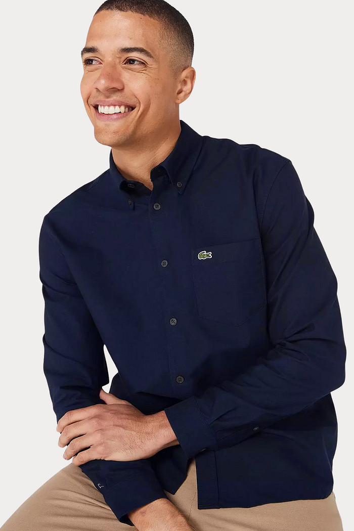 Camisa Lacoste Regular Fit Oxford Pocket Azul Marinho:
