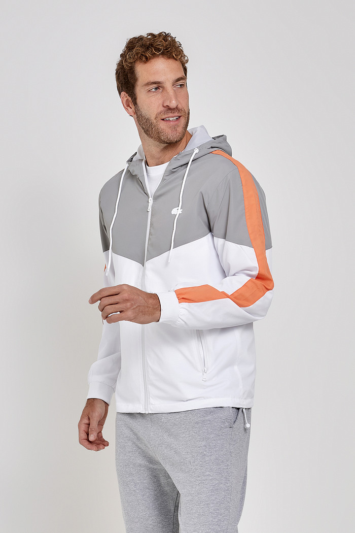 Jaqueta Lacoste Masculina Corta Vento Hood Recortes Cinza