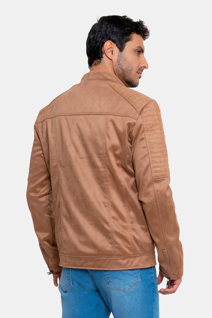 Jaqueta Ralph Lauren Masculina Biker Suede Navy Icon Ocre