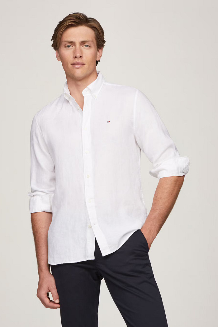Camisa Tommy Hilfiger Regular Fit Masculina Linho Blend Branca