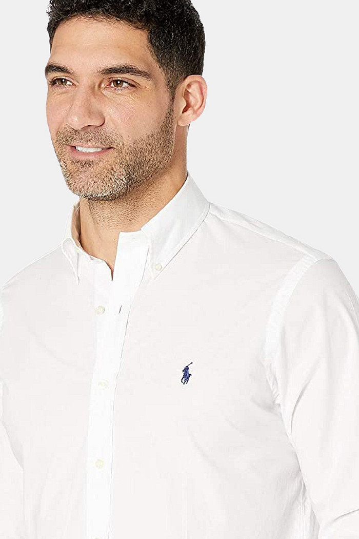 Camisa Ralph Lauren Custom Fit Navy Icon Oxford Branca