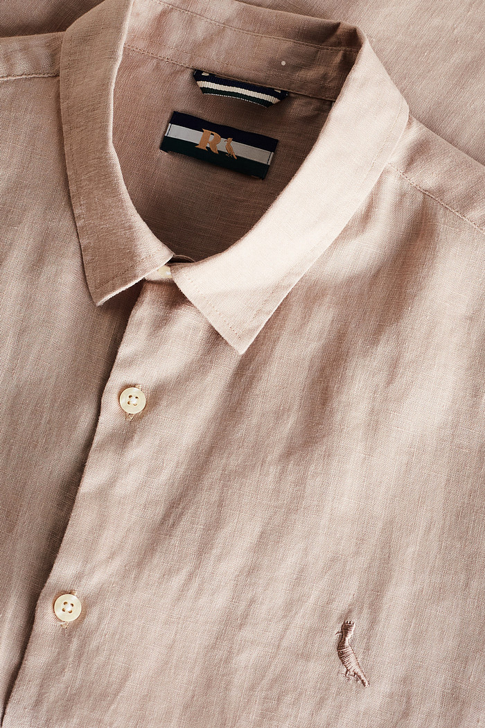 Camisa Reserva Manga Curta Linho Puro Gengibre Bege