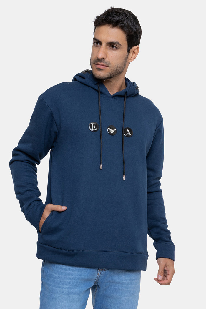 Blusa Moletom Emporio Armani Masculina Bubble Aplique Azul Marinho