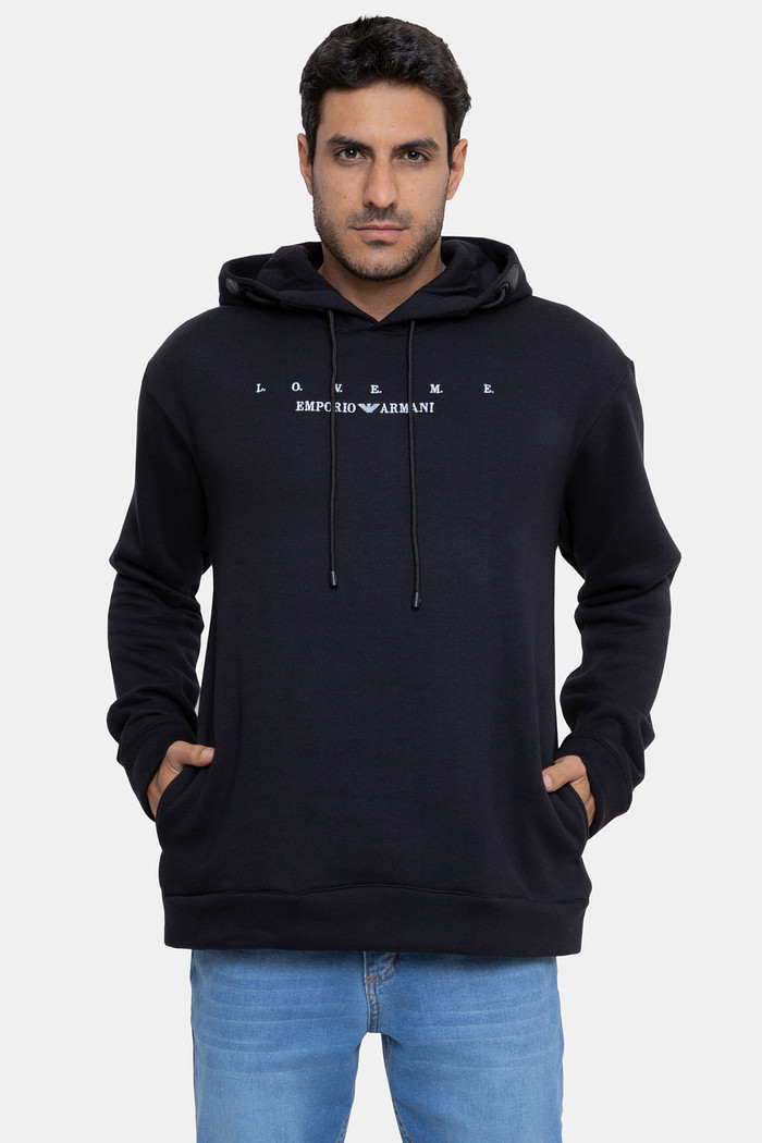 Blusa Moletom Emporio Armani Masculina Love Me Bordado Preta