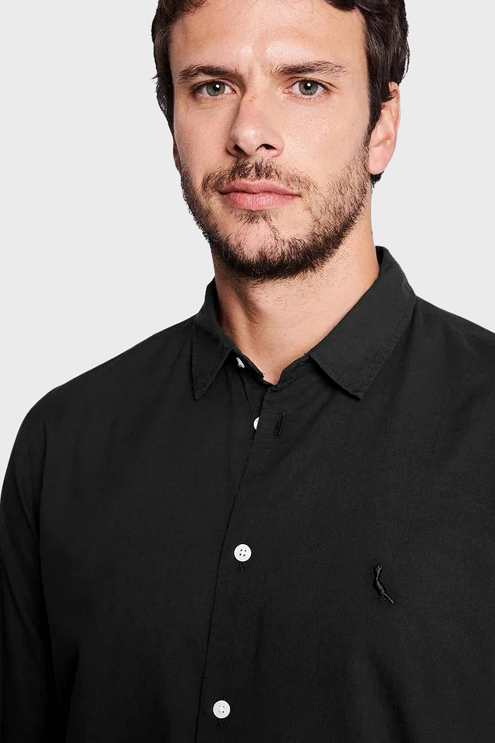 Camisa Reserva Masculina Regular Tricoline Leve Preta